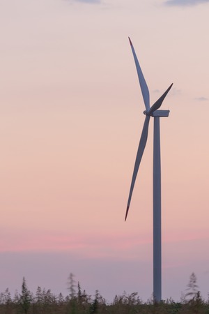 One windmill turbine at red purple sunset skyの写真素材