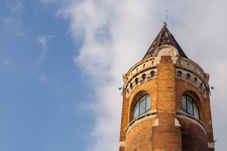 The Millennium Tower known as Gardos tower in Zemun county of Belgrade the capital of Serbia.The view of top part of the tower with cloudy sky in backgroundのeditorial素材