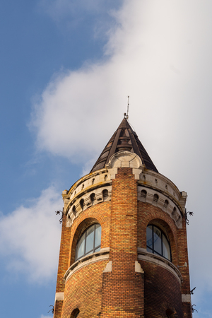The Millennium Tower known as Gardos tower in Zemun county of Belgrade the capital of Serbia.The view of top part of the tower with cloudy sky in backgroundのeditorial素材
