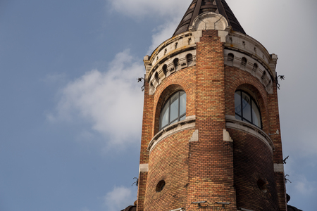 The Millennium Tower known as Gardos tower in Zemun county of Belgrade the capital of Serbia.The view of top part of the tower with cloudy sky in backgroundのeditorial素材