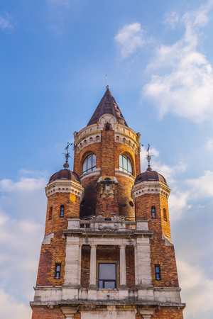 The Millennium Tower known as Gardos tower in Zemun county of Belgrade the capital of Serbia.The view of front of the tower with cloudy sky in background.のeditorial素材
