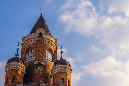 The Millennium Tower known as Gardos tower in Zemun county of Belgrade the capital of Serbia.The view of front of the tower with cloudy sky in background.のeditorial素材
