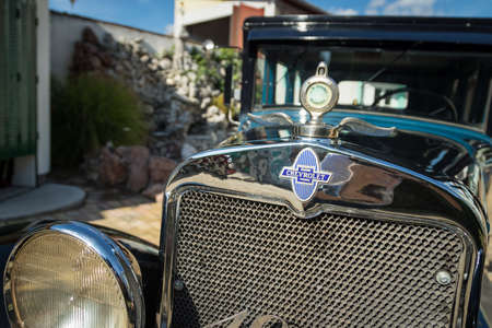 Pancevo, Serbia - September 27, 2019: Front side of 1929 Chevrolet Phantom car parked in collectors museum courtyard.のeditorial素材