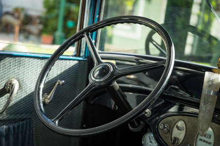 Pancevo, Serbia - September 27, 2019: Interior of 1929 Chevrolet Phantom car parked in collectors museum courtyard.のeditorial素材