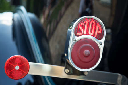 Pancevo, Serbia - September 27, 2019: Stop light of 1929 Chevrolet Phantom car parked in collectors...