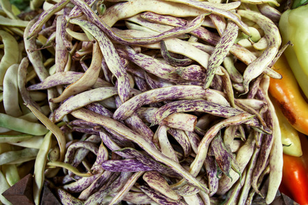 Organic fresh colorful string bean on city green marketの写真素材