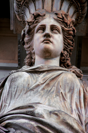Budapest building. Statue detail from Andrassy street, Hungary