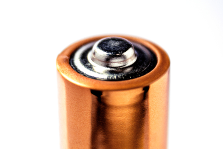 Top battery isolated macro on white backgroundの写真素材