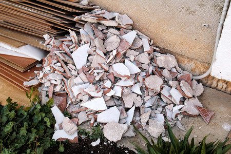 Construction waste. A pile of construction waste, closeup. Building rubble and stones. Abandoned...