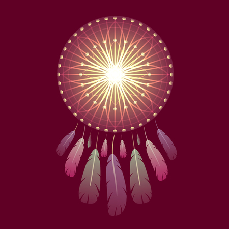 Shiny magic dreamcatcher with feathers. vector illustration.のイラスト素材