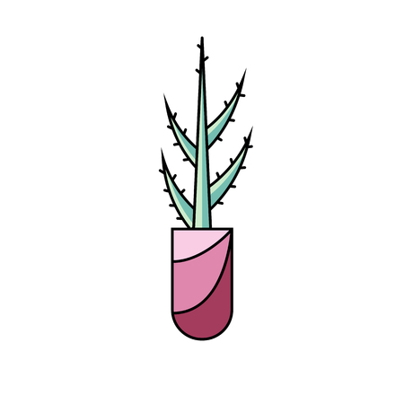 Aloe vera plant flat line icon. Vector illustration of potted succulent on white isolated background.のイラスト素材