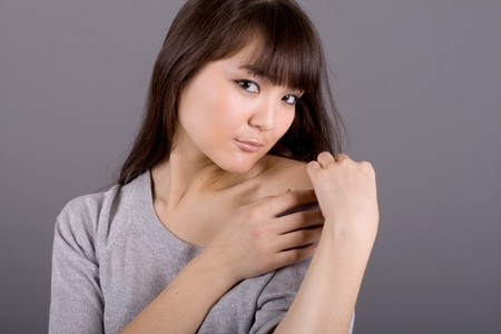 Closeup portrait of a beautiful womanの写真素材
