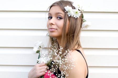 Girl with flowersの写真素材