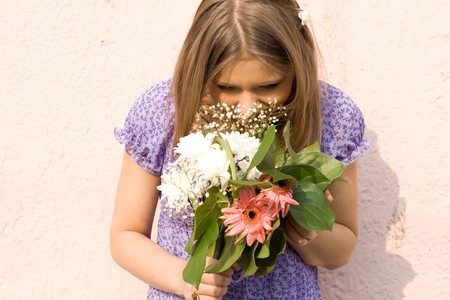 Girl with flowersの写真素材