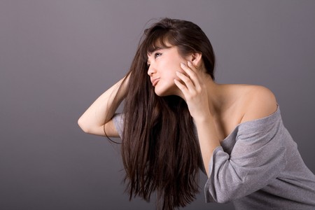 Closeup portrait of a beautiful womanの写真素材