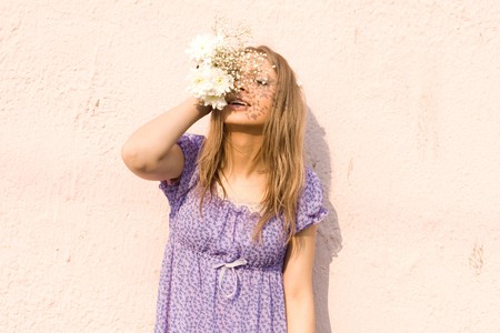 Girl with flowersの写真素材