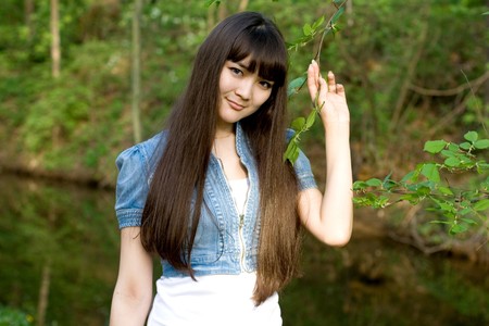 Girl walking in parkの写真素材