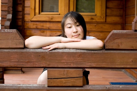 Girl walking outdoor in summerの写真素材