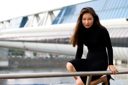 City girl walking outdoorの写真素材