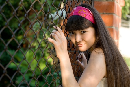 Girl walking outdoor in summerの写真素材