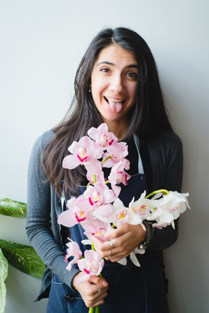 Florist girl beautiful with flowers made by himself