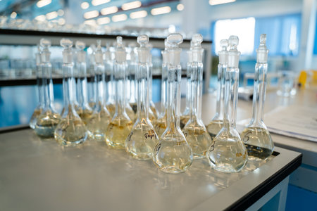 Equipment for the analysis of flasks with chemical elements, blue laboratory