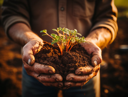 the agronomists hands hold the earth. Generated by AIの素材