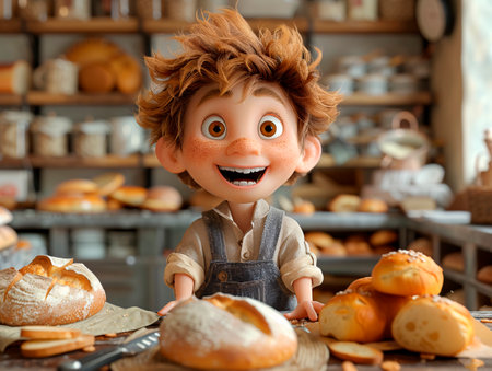 Illustration of a fellow baker baking bread. . Generative AIの素材