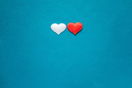 scrapbooking small white and red hearts on a blue background fabric, valentine, blank