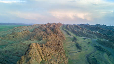 mountain view in the mongolian desertの写真素材