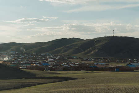 Mongolian village located at the foot of the mountains