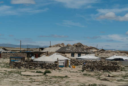 Mongolian village located at the foot of the mountainsの写真素材
