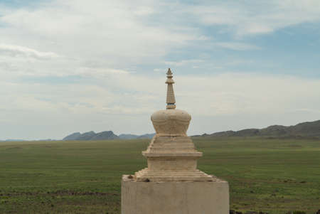 mongolian obo buddhist monument close upの写真素材