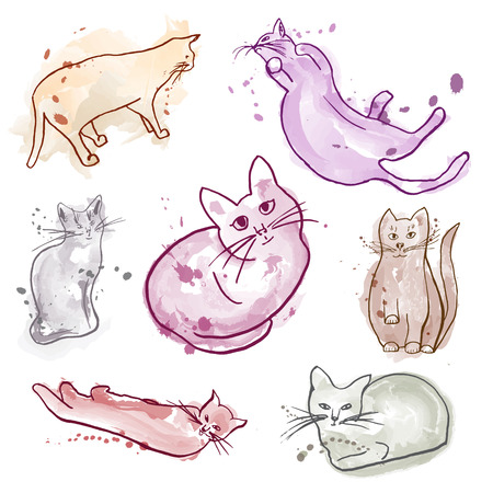 Set of ink cats, soft colors with spotsのイラスト素材