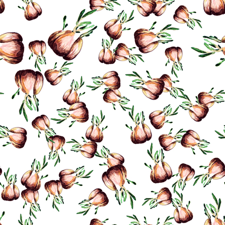 Seamless pattern with seasoning. Watercolor garlic.の写真素材