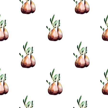 Seamless pattern with seasoning. Watercolor garlic.の写真素材