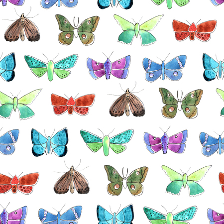 Seamless pattern with colorful butterflies. Graphic watercolor style.の写真素材