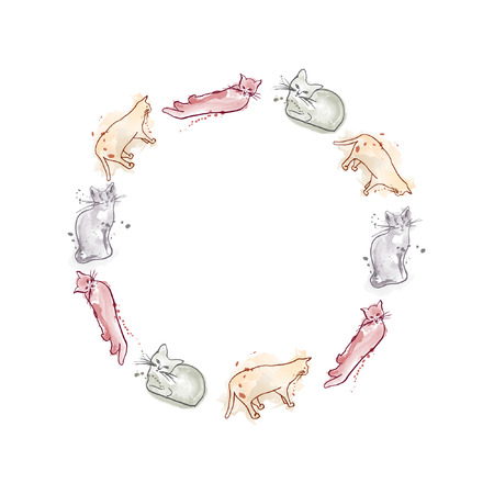 Vector playful wreath with cat silhouettes in blotsのイラスト素材