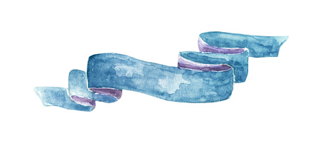 Blue curved ribbon. Isolated clipart.  Watercolor techniqueの写真素材