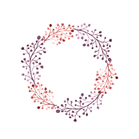 Ornate wreath with floral branches. Purple, violet colors.の写真素材