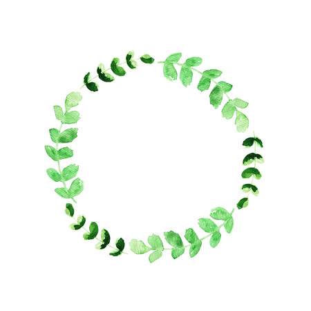 Wreath with leaves and branches. Green colors. Place for textの写真素材