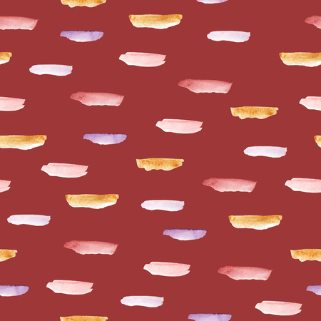 Simple seamless pattern with colorful watercolor and golden ink shapes.  Loose ink style. Dark backgroundの写真素材