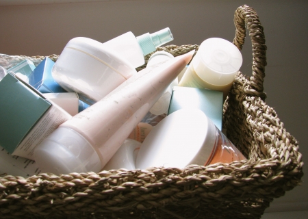 skin care products in basket skin care products in basket