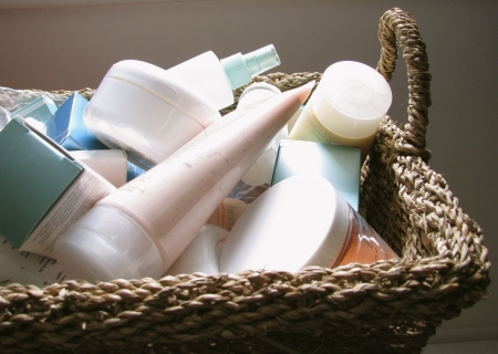 skin care products in basket