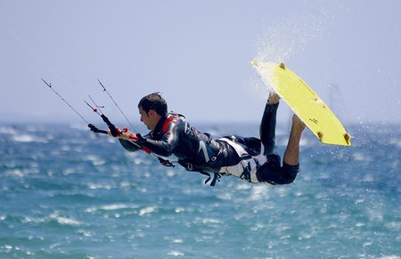 TARIFA - JULY 5: Participants in Movistar International Championships of Kite surfing on July 5, 2008 in Tarifa, Spain.のeditorial素材