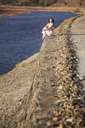 Romanian woman in nature in Rio Tinto, Spainの写真素材