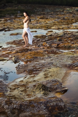 Nude Romanian woman in nature in Rio Tinto, Spainの写真素材