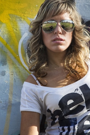 Portrait of sexy girl in shirt with helpの写真素材