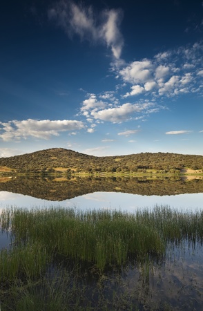 Landscape reflected in a lake of Spainの写真素材