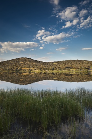 Landscape reflected in a lake of Spainの写真素材
